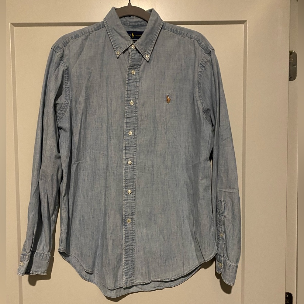 Polo Ralph Lauren Button Up Light Wash Denim Jean Chambray Shirt